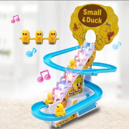 Small Ducks Climbing Toys, Electric Llittle Duck Climbing Stairs Toy, Funny Duck Roller Coaster Track Toy with 9 Duck LED Lights & Music Button, Small Duck Slide Toy for Toddlers Kids and Baby