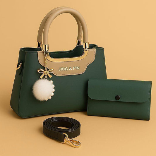 Fashion New Designer Women's PU Leather Plain Hand Bag Set